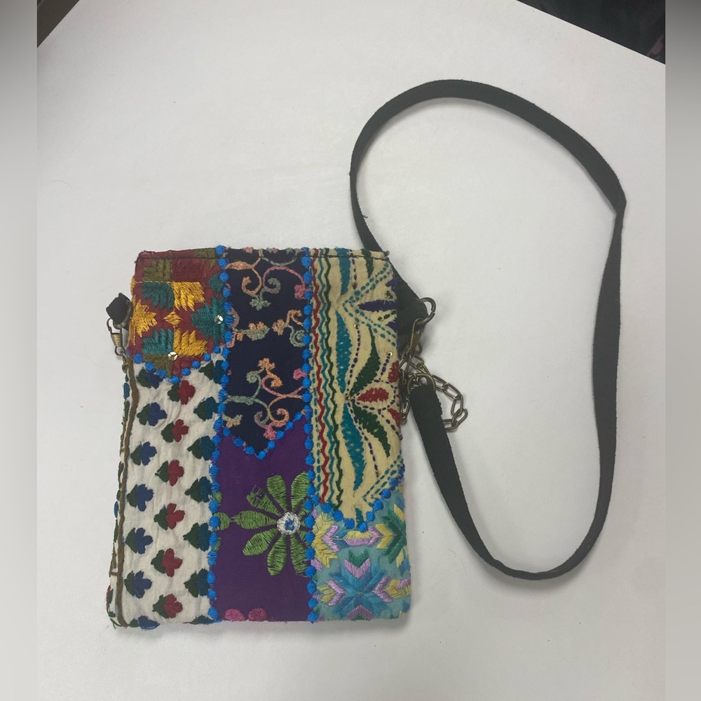 World Finds, Handmade Mosaic crossbody with chain and canvas straps